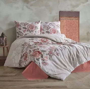 Постельное белье 135х200 см. кремовый комплект из 2 предметов 100% хлопок/ренфорсе, красный цветочный принт Minda V1 Yadetextil