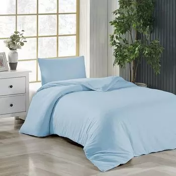 Постельное белье 140х200 + 40х80 см ледяной синий пододеяльник хлопок, 2 шт livessa
