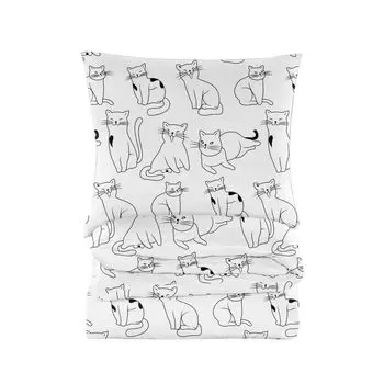 Постельное белье 155х200 см - постельное белье хлопок - комплекты постельного белья из 2 предметов - пододеяльник 155х200 см и 2 наволочки 70х80 см - белый, кошки Cotton Market