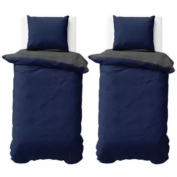 Постельное белье 155х200 см, темно-синий антрацит, двустороннее постельное белье, двусторонний микрофибра, однотонный пододеяльник, 4 шт Visaggio