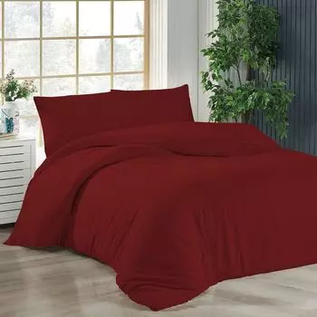 Постельное белье 155х220 + 2 шт. 40х80 см. Пододеяльник вишнево-красный хлопок, 3 шт livessa