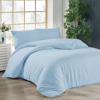 Постельное белье 155х220 + 2 шт. 40х80 см. пододеяльник ледяной синий хлопок, 3 шт livessa