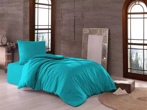 Постельное белье 155х220+80х80 Mako Satin Uni Premium Cotton 2 шт. бирюзовый на молнии YKK MB Warenhandel24