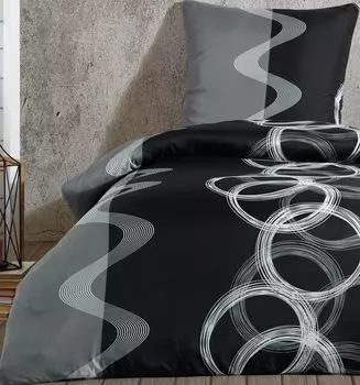 Постельное белье 155х220 + 80х80 см 100% хлопок Renforce черный белый серый круги, 2 шт leonado vicenti