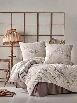 Постельное белье 155х220 см. Комплект из 2 предметов, коричневый, с цветочным принтом, 100% хлопок/ренфорс, Este V1 Yadetextil