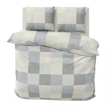Постельное белье 200х200 см, хлопок Renforce, комплект пододеяльников квадраты бежевый серый эвкалипт 3 предм Visaggio