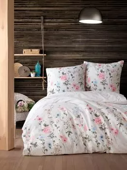 Постельное белье 200х200 см. Комплект из 3 предметов, цветочный узор, 100% хлопок/ренфорсе, молния, Palitra V1 Yadetextil