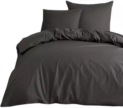 Постельное белье 220х240 + 80х80 см 100% хлопок Renforce антрацит однотонный комплект, 3 шт leonado vicenti