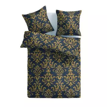 Постельное белье 2 шт. (Антрацит/Оранжевый Орнамент) 100% сатин хлопок, комплект 135х200см и 80х80см, приятный мягкий пододеяльник - на молнии Bestlivings