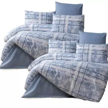 Постельное белье aboutyourhome хлопок 135х200 80х80 цветы в клетку синий, 4 шт aboutyourhome-shop