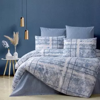 Постельное белье aboutyourhome хлопок 135х200 80х80 цветы в клетку синее, 2 шт aboutyourhome-shop