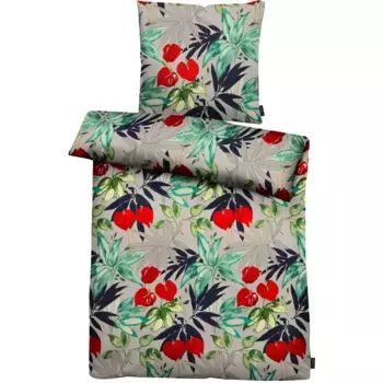 Постельное белье APELT «Anabel», эксклюзивное летнее постельное белье, листья антурии, расписанные вручную акварелью, красный