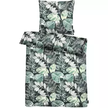 Постельное белье APELT «Eden GOTS», мотивы листьев и папоротника, зеленый/антрацит