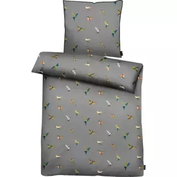 Постельное белье APELT «Колибри», стильные разноцветные птицы, серый
