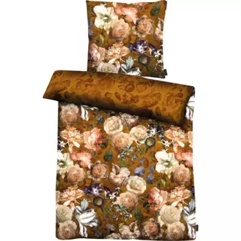 Постельное белье APELT «Louise», мотив осенних роз и осенних цветов, цветочный узор по всей поверхности, коричневый