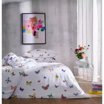 Постельное белье APELT «Lucky», разноцветные танцующие бабочки, модный акцент в спальной зоне, белый