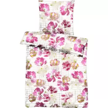 Постельное белье APELT «Нелли», элегантный тюльпан в виде попугая и современная акварельная клетка, розовый/белый/серый/розовый