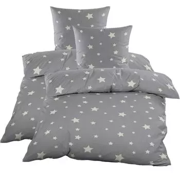 Постельное белье Beaver 135х200 см | 4 шт | Зимний комплект | 100% хлопок | с молнией | Антрацитово-серые звезды Casa Colori