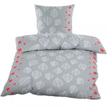 Постельное белье Beaver 135х200 см | 2 шт. | Зимний комплект | 100% хлопок | с молнией | Серые Красные Листья Звезды Casa Colori