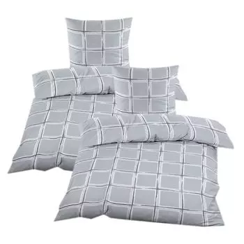 Постельное белье Beaver 135х200 см | 4 шт | Зимний комплект | 100% хлопок | с молнией | Серый клетчатый Casa Colori