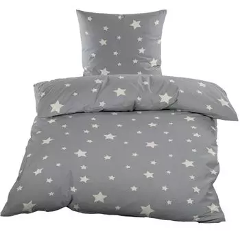 Постельное белье Beaver 135х200 см | 2 шт. | Зимний комплект | Хлопковая смесь | с молнией | Антрацитово-серые звезды Casa Colori