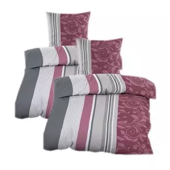 Постельное белье Beaver 135х200 см | 4 шт | Зимний комплект | 100% хлопок | с молнией | Красно-серая полоска с узором в виде завитков Casa Colori