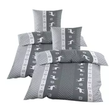 Постельное белье Beaver 135x200 см | 4 шт | Зимний комплект | 100% хлопок | с молнией | Антрацитовый серый олень Casa Colori