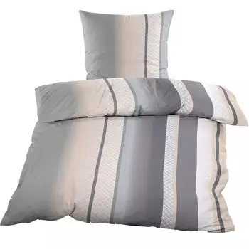 Постельное белье Beaver 135x200 см | 2 шт. | Зимний комплект | 100% хлопок | с молнией | Антрацитовый серо-бежевый в полоску Casa Colori