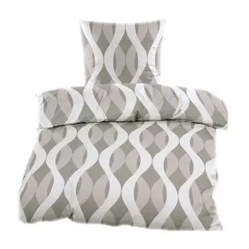 Постельное белье Beaver 135x200 см | Зимний комплект | 100% хлопок | с молнией | Серо-коричневый с волнистым узором Casa Colori