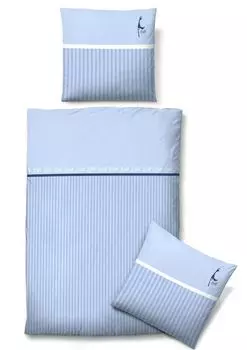 Постельное белье Biberna из хлопкового сатина Sylt светло-голубой белый морской 100% хлопок, размер: 135х200 см + 80х80 см