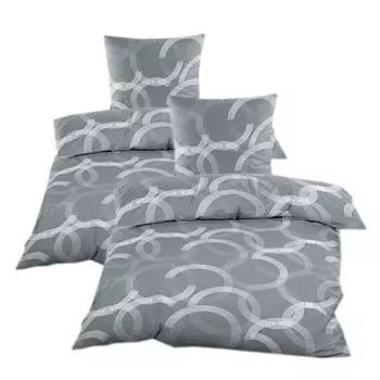 Постельное белье Бивер 135х200 см 4 шт. Зимний комплект 100% хлопок на молнии серо-белые кружочки Casa Colori
