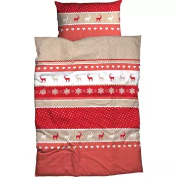 Постельное белье CASATEX «Garmisch», красивые мотивы оленей, сердечки и снежные кристаллы, красный