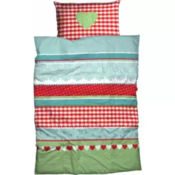 Постельное белье CASATEX «Heart Check», милый дизайн в клетку «сердечко», красный/зеленый