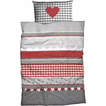 Постельное белье CASATEX «Heart Check», милый дизайн в клетку «сердечко», серый/красный