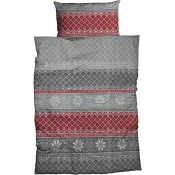 Постельное белье CASATEX «Молдау», норвежский узор, снежные кристаллы, деревенский и элегантный дизайн, серебристый/красный