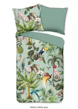Постельное белье Descanso с окантовкой и животными в джунглях - 155х220 см - 100% органический хлопок Muller Textil