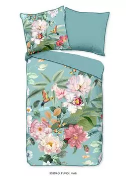 Постельное белье Descanso с окантовкой и цветами - 200x200 см - 100 % органический хлопок Muller Textil, мультиколор