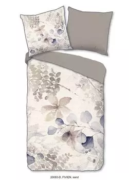 Постельное белье Descanso с окантовкой и цветами - 135x200 см - 100% органический хлопок Muller Textil, бежевый