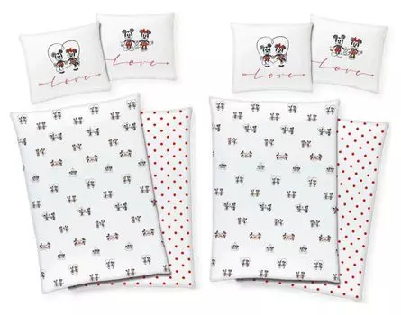 Постельное белье Disney Mickey & Minnie Mouse Partner, двойная упаковка, 80х80 + 135х200см, 100% хлопок, на молнии