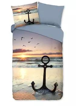 Постельное белье Dream Castle Renforce - Мар - якорь, море, синий 155 х 220 см якорь, море, пляж, закат Traumschloss