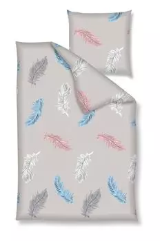 Постельное белье Dream Castle Renforce - разноцветные перья на светло-сером фоне 135 х 200 см разноцветные перья на светло-сером фоне Traumschloss