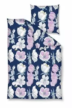 Постельное белье Dream Castle Renforce - цветы сине-фиолетово-белые 135 х 200 см цветы фиолетово-белые, синий фон Traumschloss