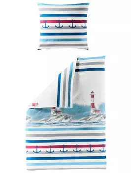 Постельное белье Dream Castle Seersucker - 3703-20 - голубой, морской, якорь 200 x 200 см морской, якорь Traumschloss