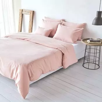 Постельное белье Dream Sleep однотонное хлопково-льняное 200x200 см + 2x 80x80 см роза Traumschlaf