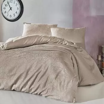 Постельное белье Dream Sleep премиум-класса из жаккардового сатина Lucio бежевый 240х220 см + 2х 80х80 см Traumschlaf