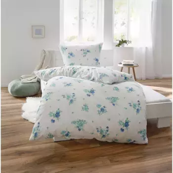 Постельное белье Dyckhoff «Цветок голубого льна», выполнено из мягкой махры, цвет wei-blau