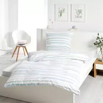 Постельное белье Dyckhoff «полоски» из мягкой махры, бирюзовый/серый