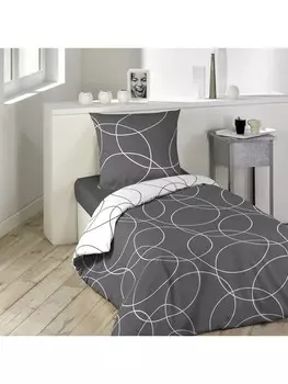 Постельное белье dynamic24 2tlg Wende 140x200 Mikrofaser Bettdecke Kissen Kreise Bettbezug grau, серый