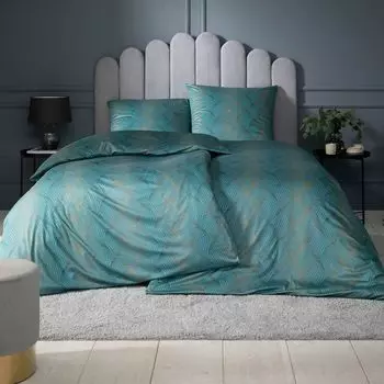 Постельное белье Estella Mako трикотаж 135х200 Ruben Oriental бирюзовый золото 6935-50