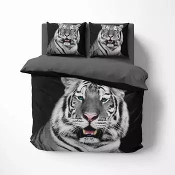 Постельное белье FEBE 3D Пододеяльник Wild Tiger 135x200 + 80x80 см двустороннее постельное белье 2 шт. черный белый серый на молнии